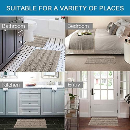 H.VERSAILTEX Bathroom Rugs Bath Rug Set 2 Piece Bathroom Contour Rug Toilet Mat Sets Non Slip Contour Bath Rug Ultra Thick Water Absorbent Striped Bath Mats Washable(20" x 32" Plus 20" x 20" U, Taupe)