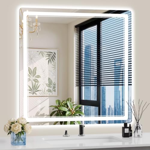 36"x36" LED Bathroom Mirror with Lights, Backlit + Front Lit, Anti-Fog, Lighted Bathroom Mirror for Wall, HD Shatterproof Tempered Glass, Dimmable, Memory Function (Horizontal/Vertical)