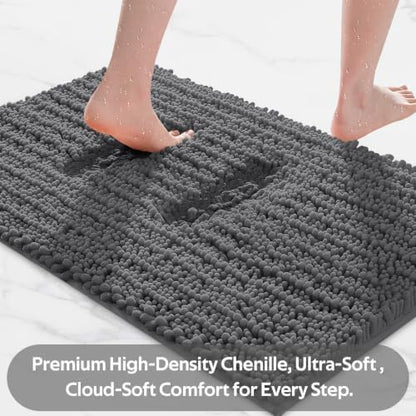 ACCUMTEK Upgrade Extra Large Grey Bathroom Rug Set 3 Pieces Gray Ultra Soft, Thick Absorbent Bath Mats, Non Slip Chenille Toilet Mat for Bathroom, Bedroom, Kitchen, Charcoal