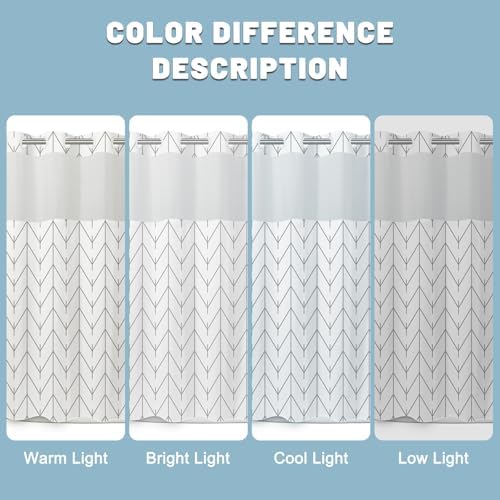 LXBNI Herringbone No Hook Shower Curtain with Liner, Grey White 71 x 74