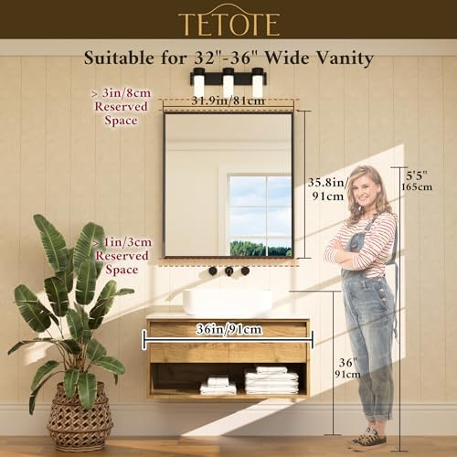 TETOTE Brushed Nickel Bathroom Mirror for Over Sink 32" x 36" Brushed Nickel Beveled Framed Rectangle Vanity Mirror for Bathroom, Bedroom, Entryway, Living Room, Tempered Glass, Stronger Frame