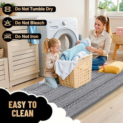 OLANLY Thick Bathroom Rugs 30x20, Soft Chenille Striped Bath Rugs, Grey