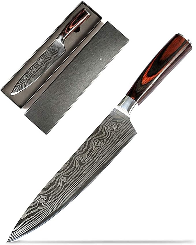 Damascus Chef Knife Set. Professional Japanese High Carbon Steel. 7Cr17mov Blade. Ergonomic comfort Woden Handle. 8 Inch