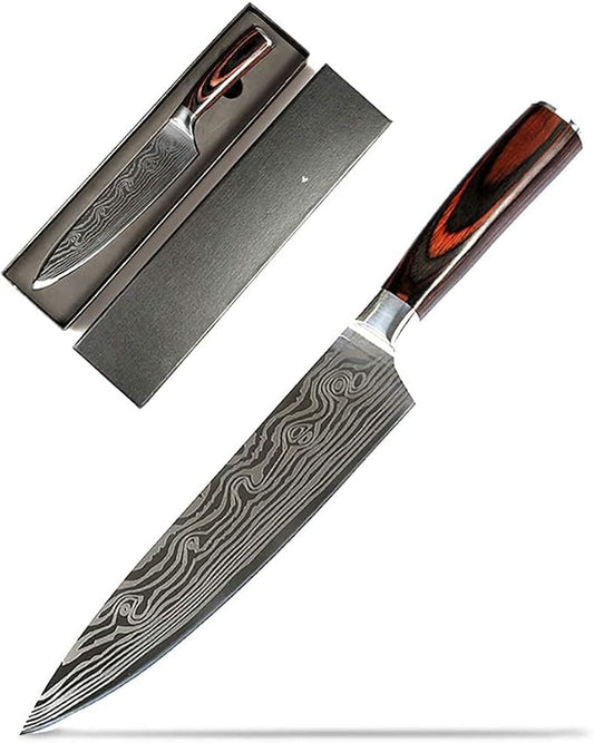 Damascus Chef Knife Set. Professional Japanese High Carbon Steel. 7Cr17mov Blade. Ergonomic comfort Woden Handle. 8 Inch