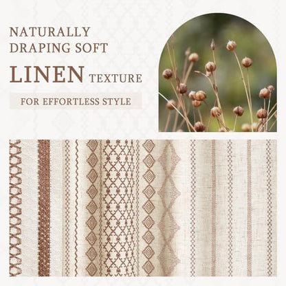 Brown Boho Linen Shower Curtain,72" W x 72" L