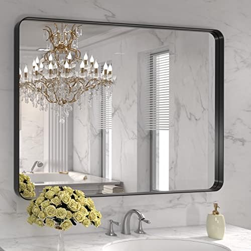 LOAAO 40X30 Inch Black Bathroom Mirror Metal Framed