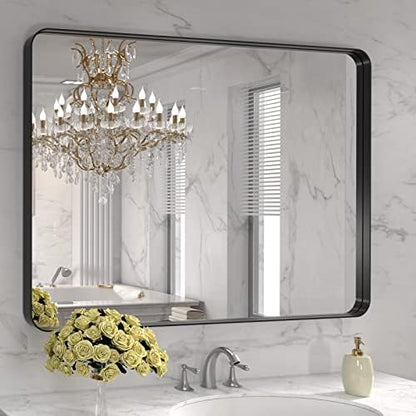 LOAAO 40X30 Inch Black Bathroom Mirror Metal Framed