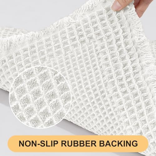 Upgrade Waffle Bath Mat, Boho Bathroom Rugs Absorbent Non Slip, Ultra Soft Bathroom Mat, Machine Washable Knit Bath Rugs with Border for Bathroom, Bedroom, Kitchen, Shower, Tub, 32"x20", White