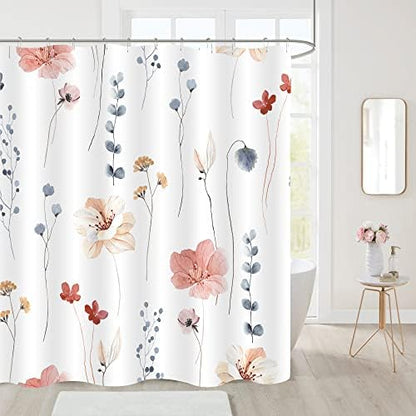 Gibelle Coral Beige Watercolor Floral Fabric Shower Curtain, 36x72