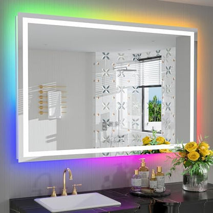 55x40 LED Bathroom Mirror with Lights, RGB Backlit Lighted Mirror