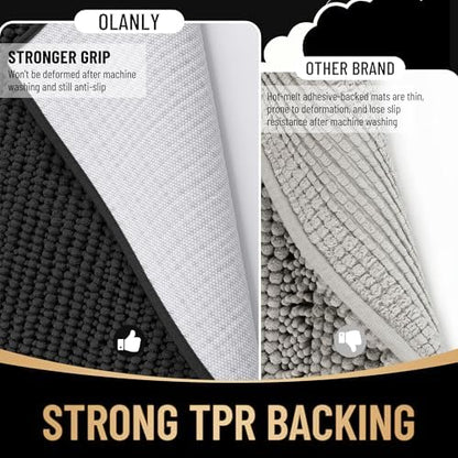 OLANLY Thick Chenille Large Bathroom Rugs 40x32, Absorbent Bath Mat, Black