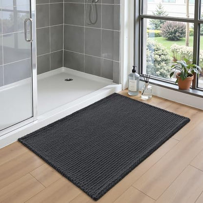 DEXI Chenille Bath Mat 43x24, Soft Absorbent Bathroom Rugs, Dark Grey
