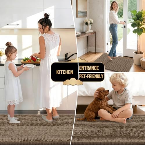 OLANLY Thick Chenille Small Bathroom Rugs 24x16, Absorbent Bath Mat, Tan