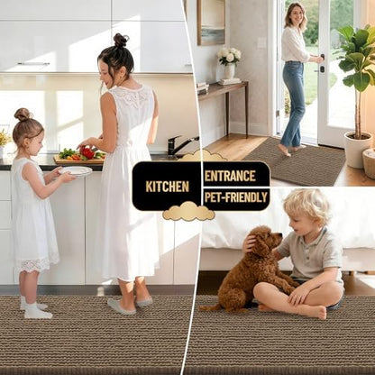 OLANLY Thick Chenille Bathroom Rugs 36x24, Soft Absorbent Bath Mat, Tan