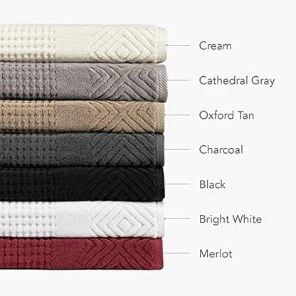 Texere 100% Organic Cotton Diamond Jacquard 700 GSM Luxury Bath Towel Sets - Ultra Soft and Absorbent Hotel and Spa Quality (Diamond, Bright White, 2 Hand & 2 Wash Towels)