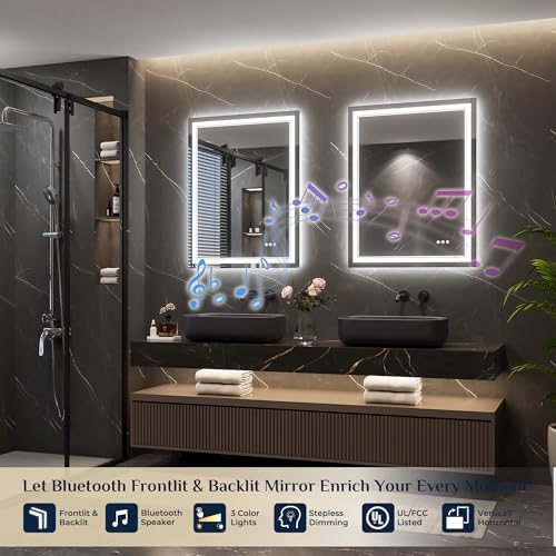 Keonjinn 28" x 36" LED Bathroom Mirror with Lights, Frontlit & Backlit