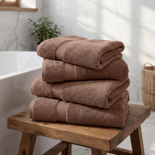 Superior Egyptian Cotton Plush & Absorbent, Bath Towel Set of 4, Chocolate