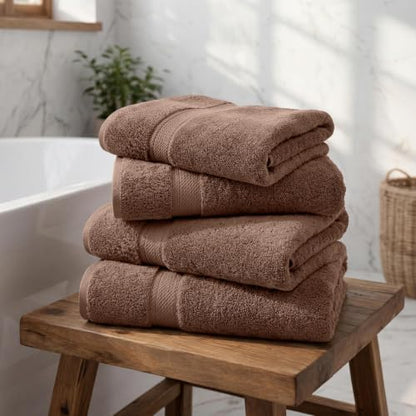 Superior Egyptian Cotton Plush & Absorbent, Bath Towel Set of 4, Chocolate