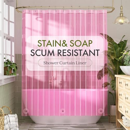 Bathway Shower Curtain Liner Pink Clear Shower Curtain Liner 72x72 PEVA Waterproof Shower Curtain Liner Plastic with 3 Magnets and 12 Rustproof Metal Grommets, Lightweight Shower Liner for Bathroom