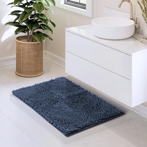 Hearth & Harbor Bathroom Rugs, Chenille Bath Mat - Machine Washable Bath Mats for Bathroom Non-Slip Backing Rubber, Quick Dry Bathroom Mat