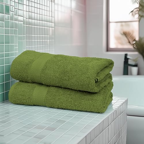 Medium Size Bath Towels Set of 6 – 100% Cotton Terry – 24" x 48" – Quick Dry, Soft & Highly Absorbent – Forest Green Towels for Bathroom, Gym, Spa, Pool & Daily Use