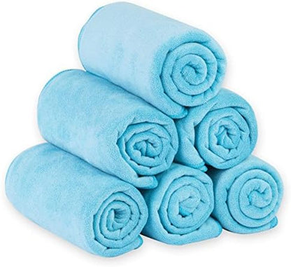 JML Microfiber Bath Towels Set, 27" x 55", 6 Pack, Sky Blue