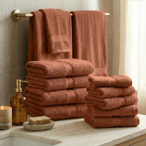 SUPERIOR Egyptian Cotton Ultra Plush & Absorbent, 12 Piece Set, Rust