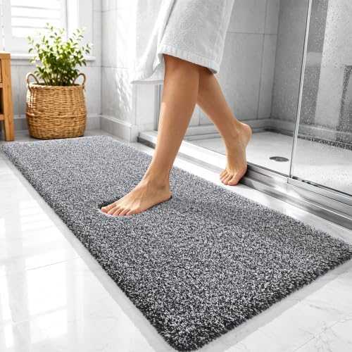 OLANLY Microfiber Bathroom Rugs 47x20, Quick Dry Bath Mat, Black and White