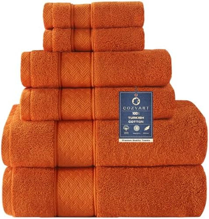COZYART Bath Towel Set 6 PCS, Orange Luxury 100% Turkish Cotton 650GSM