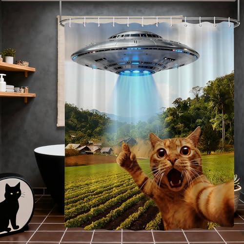 Extra Long Shower Curtain XL Funny Cat Novelty Men, 108 x 72 Inchs