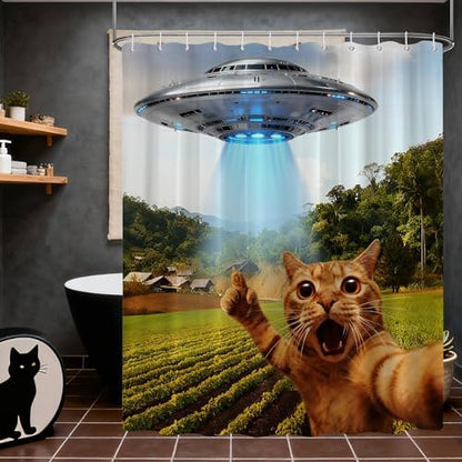 Extra Long Shower Curtain XL Funny Cat Novelty Men, 108 x 72 Inchs
