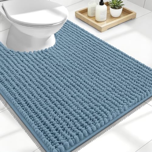 OLANLY Thick Chenille Toilet Rugs U-Shaped 24x20, Airy Blue
