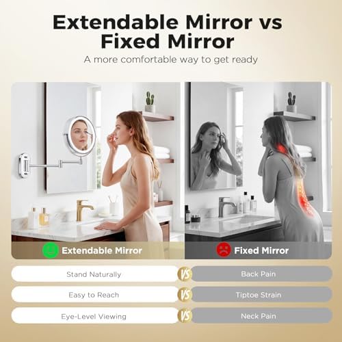Wall Mounted Makeup Mirror, 8 Inch, 1X/30X, Rechargeable 4000mAh