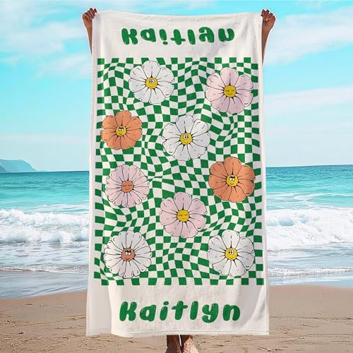 JML Custom Flower Beach Towel with Name, Microfiber, 35 x 70 in