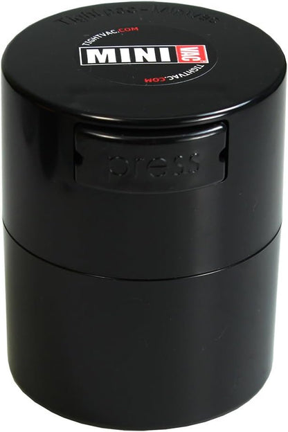 Tightpac Minivac Portable Vacuum Seal Airtight Container – Keeps Coffee Beans, Grounds, Tea, Spices & Herbs Fresh Longer – Travel-Ready, NSF-Certified Food-Grade Storage, 10 to 30 Grams, Black