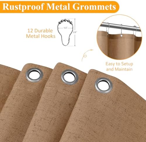 Naturoom Linen Shower Curtain 96 Inch Long for Bathroom Camel 1 Panel