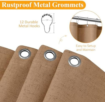 Naturoom Linen Shower Curtain 78 Inch Long for Bathroom Camel 1 Panel
