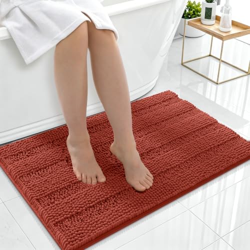 Smiry Thick Chenille Bathroom Rugs 36x24, Soft Bath Mat, Rustic Terracotta