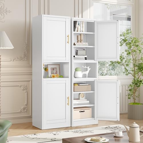 Tall Metal Narrow Bathroom Storage Cabinet 67" H, Tall White Pantry Cabinets with 4 Adjustable Shelves and 2 Doors for Kitchen, Home Office, Living Room, Dining Room(16 inches Wide)