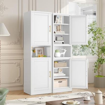 Tall Metal Narrow Bathroom Storage Cabinet 67" H, Tall White Pantry Cabinets with 4 Adjustable Shelves and 2 Doors for Kitchen, Home Office, Living Room, Dining Room(16 inches Wide)