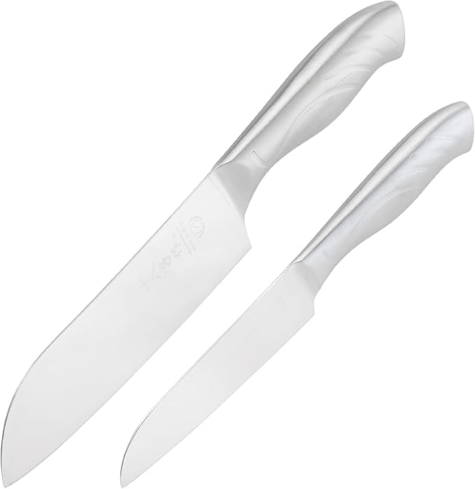 SHI BA ZI ZUO Santoku knife and fruit knife, 2-piece professional kitchen knife set Chef's knife with ergonomic stainless steel handle for kitchen
