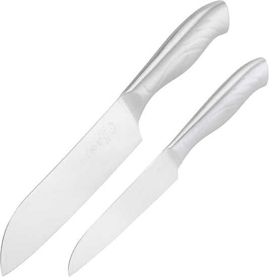 SHI BA ZI ZUO Santoku knife and fruit knife, 2-piece professional kitchen knife set Chef's knife with ergonomic stainless steel handle for kitchen