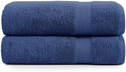 LANE LINEN Bath Sheet Set 100% Cotton 2 Pack Oversized Soft - Navy