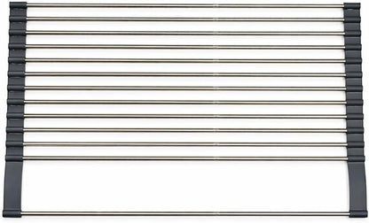 Expandable 304 Stainless Steel Roll Up Dish Drying Rack Over the Sink, Foldable Kichen Sink Drainer, Heat Resistant Space Saving Design