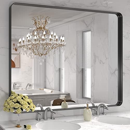 LOAAO 48x36 Inch Black Bathroom Mirror Metal Framed