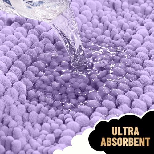 OLANLY Thick Bathroom Runner Rugs 59x24, Soft Chenille Bath Rugs, Lavender
