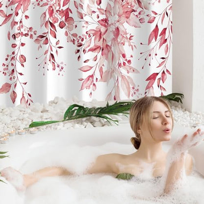 Gibelle Pink Eucalyptus Shower Curtain, Watercolor Floral Print, 72x72
