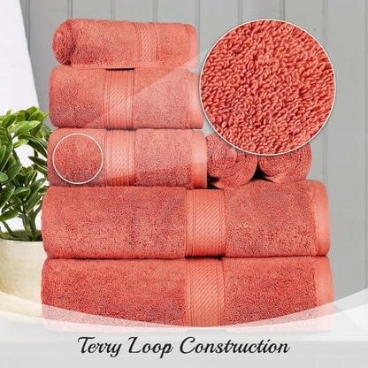 SUPERIOR Egyptian Cotton Plush & Absorbent, Hand Towel Set of 4, Coral
