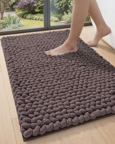 DEXI Bathroom Rug 30x17, Non Slip Washable Chinelle Bath Mat, Dark Taupe