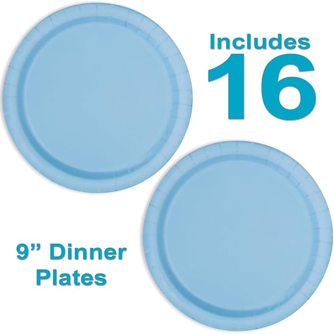Heavy Duty Light Blue Paper Plate Party Supplies Bundle 9" Dinner plate, 7" Dessert Plates And Napkins, 56 Piece Disposable Paper Party Plate Set